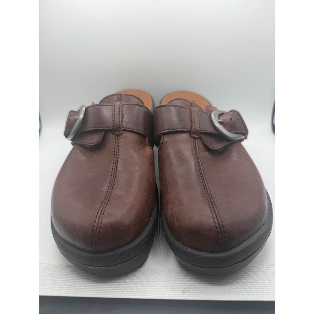 Crocs 15513 Brown Leather Buckle Clog Wedge Mules Womens 8